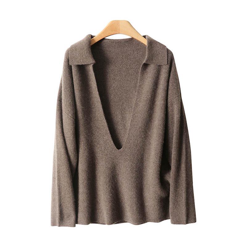 Women's POIO Collar Wool Sweater: Casual, Autumn/Winter, Long Sleeve, Loose, Slimming, Versatile Knit Pullover.