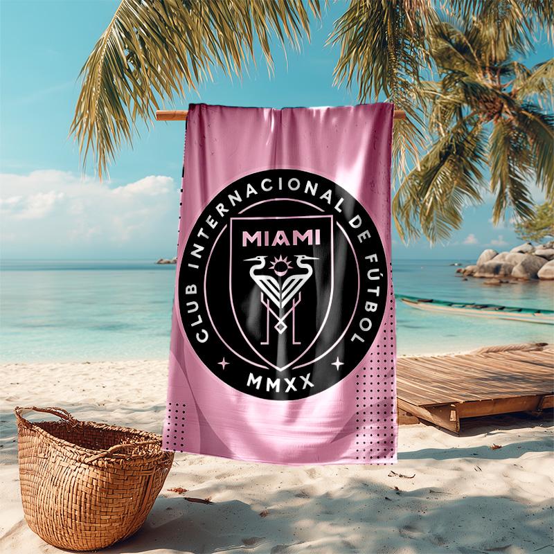 proof beach towel with Inter Miami CF pattern - soft,absorbent,quick-drying,machine washable - perfect for swimming,camping,bathing