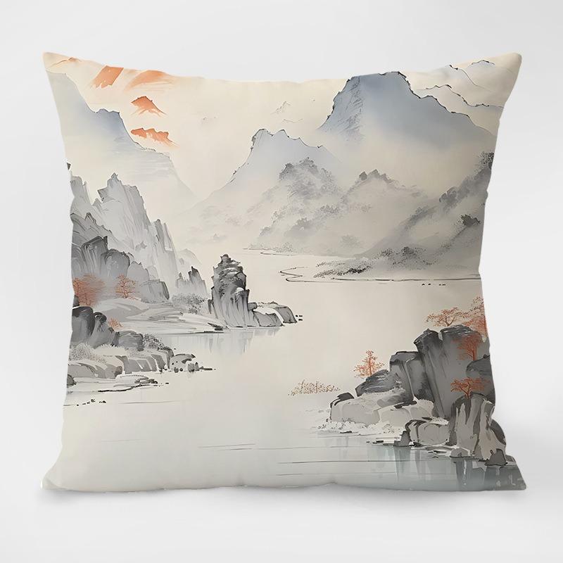 Landscape Painting Retro Pattern Decorative Pillowcase Living Room Bedroom Square Cushion Pillowcase