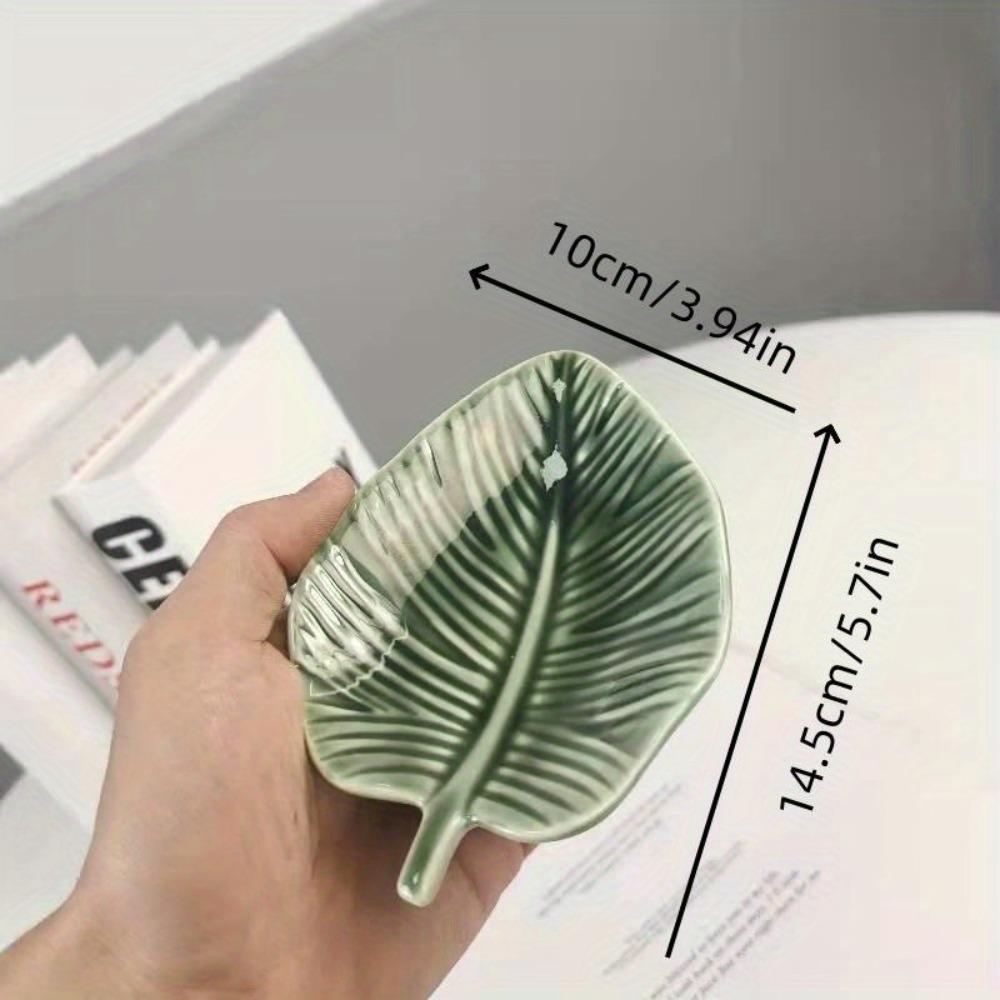 Green Ceramic Leaf Jewelry Dish Nordic Style Soap Dish Ring Storage Tray  Dresser Tabletop