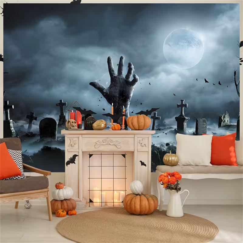 2D Dark Graveyard Night Backdrop for Horror & Spooky Themed Events