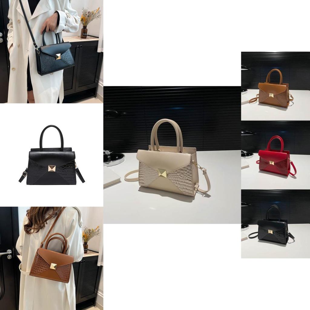 Elegant Black Brown Red Khaki And White Medium Soft Handbag With Unique Design Elements