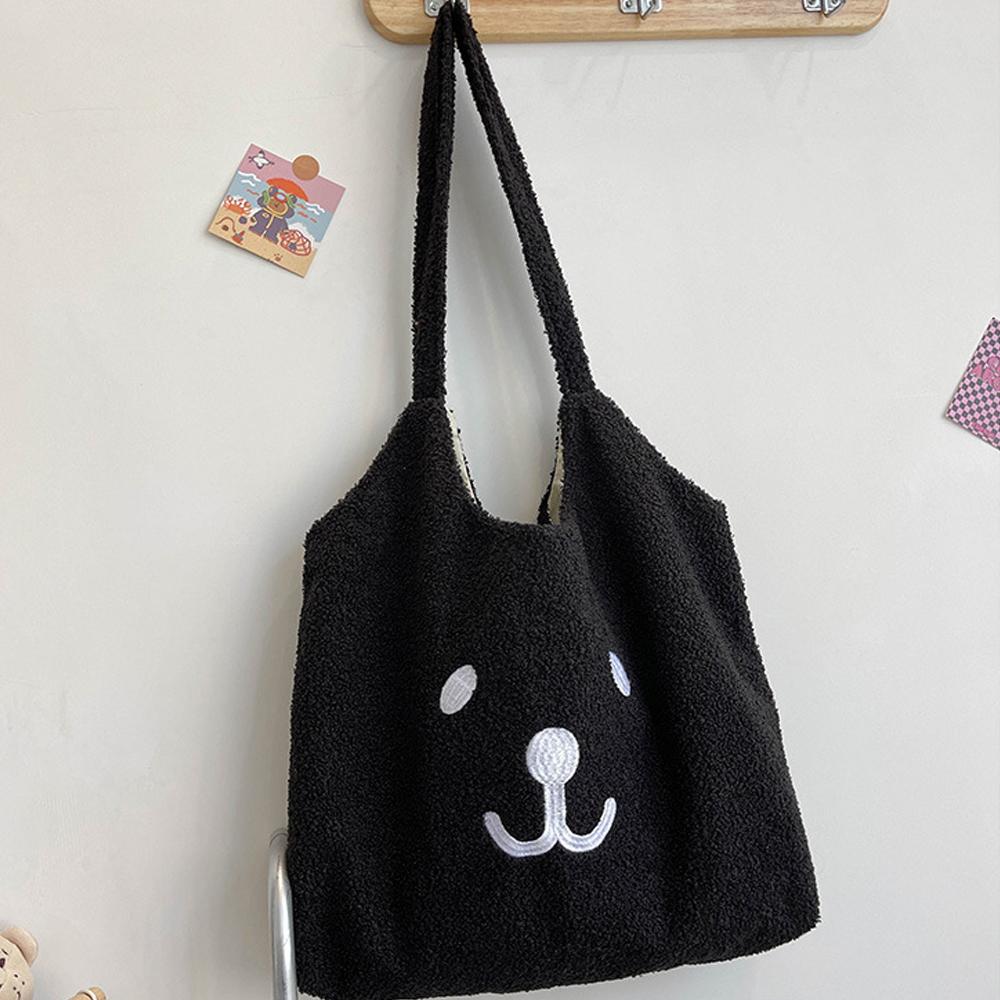 Women Soft Plush Shoulder Bag Cute Bear Handbag Furry Fluffy Totes Large Capacity Shopping Bags Cartoon Book Bags For Ladies