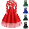Stylish Women's Christmas Costume Midi Dress With Charming Santa Bow And Elegant A-line Design
