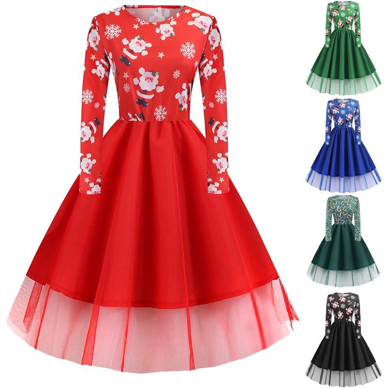 Stylish Women's Christmas Costume Midi Dress With Charming Santa Bow And Elegant A-line Design
