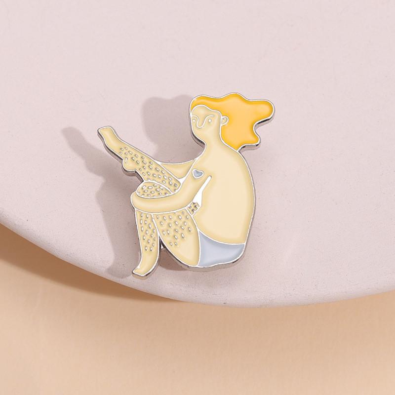Creative Cartoon Girl Brooch Featuring Cute Yellow Hair And Fluffy Legs For Fun Fashion Accessories