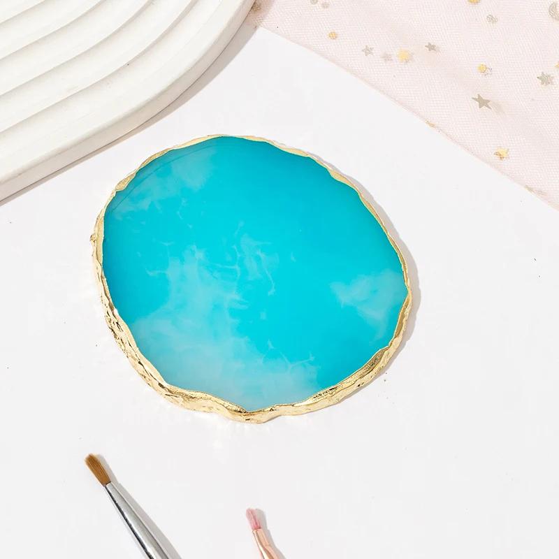 1PC Runde Harz Achat Stein Nail art Palette Falsche Nagel Tipps Mischen Farbe Zeichnung Palette Gel Polnisch Display Regal maniküre Werkzeug