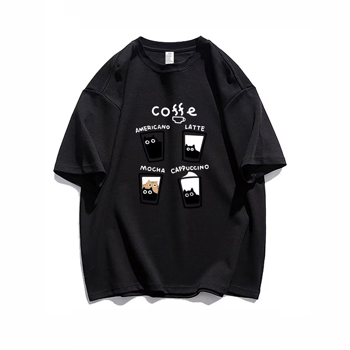 Vintage Fun Cat Print Short Sleeve T-Shirt Couple Summer Ins Casual Fashion Top Women S разноцветный