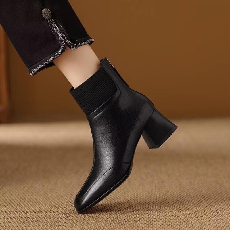 Retro Autumn and Winter Knitted Small Short Boots Women's New Thick Heel Square Head Martin Boots Thin Cotton Boots