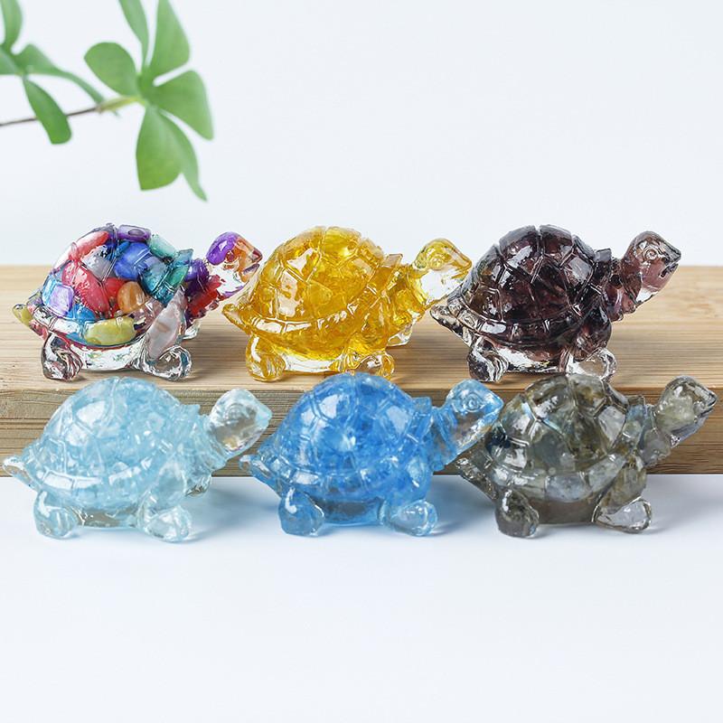 Resin Turtle Aquarium Decor With Natural Crystal Chips For Home Office And Gift