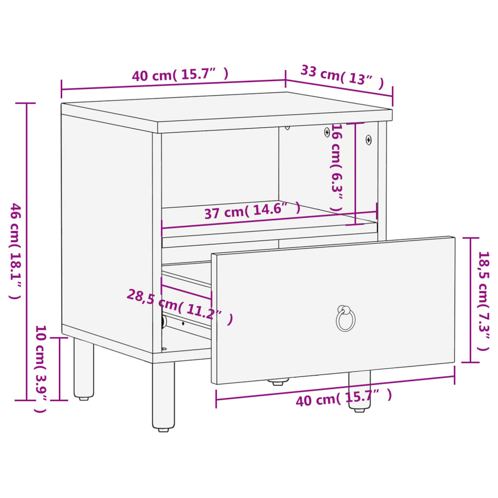 Nightstand 40 x 33 x 46 cm Solid Mango Wood