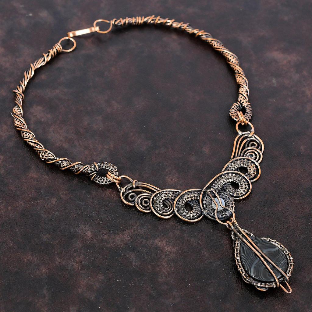Psilomelane Necklace Copper Wire Wrapped Necklace Handmade Rainbow Moonstone Necklace Designer Necklace Wedding Gift Gemstone Copper Jewelry