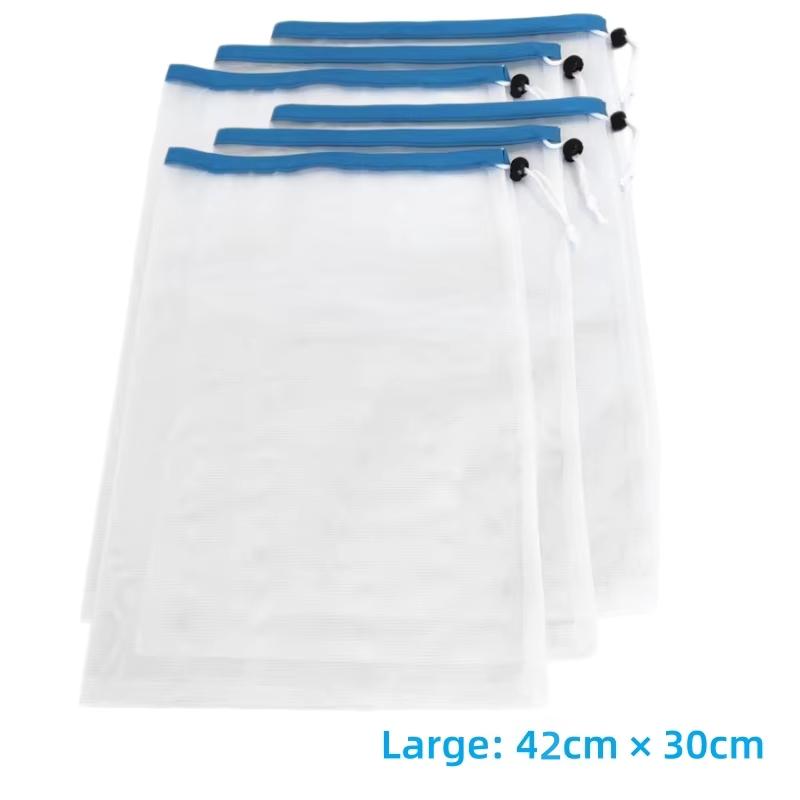 Mesh Drawstring Toy Storage Bags Reusable Washable Pouches for Kids Blocks Puzzle Fruits Vegetables Playroom Kitchen Organizer