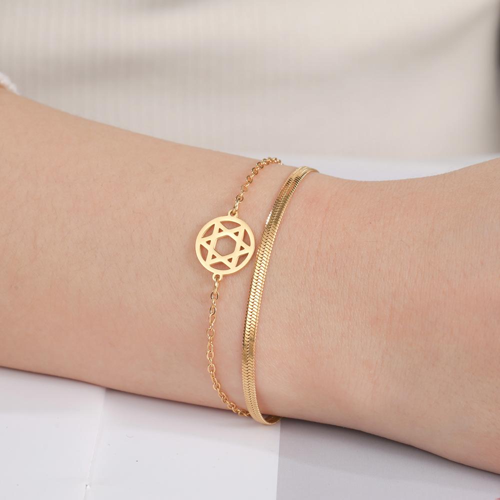 Dawapara Star of David Bracelet Jewish Prayer Judaica Hexagram Charm Protection Amulet Couple Gift Stainless Steel Jewelry