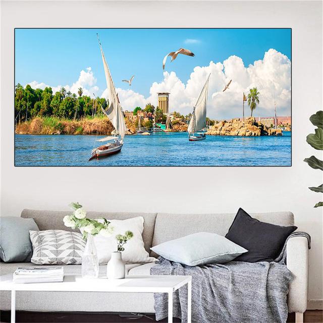 Landscape Great Nile River Panoramic View Boat Lake Canvas Painting Posters and Prints Wall Art Living Room Home Decor No Frame