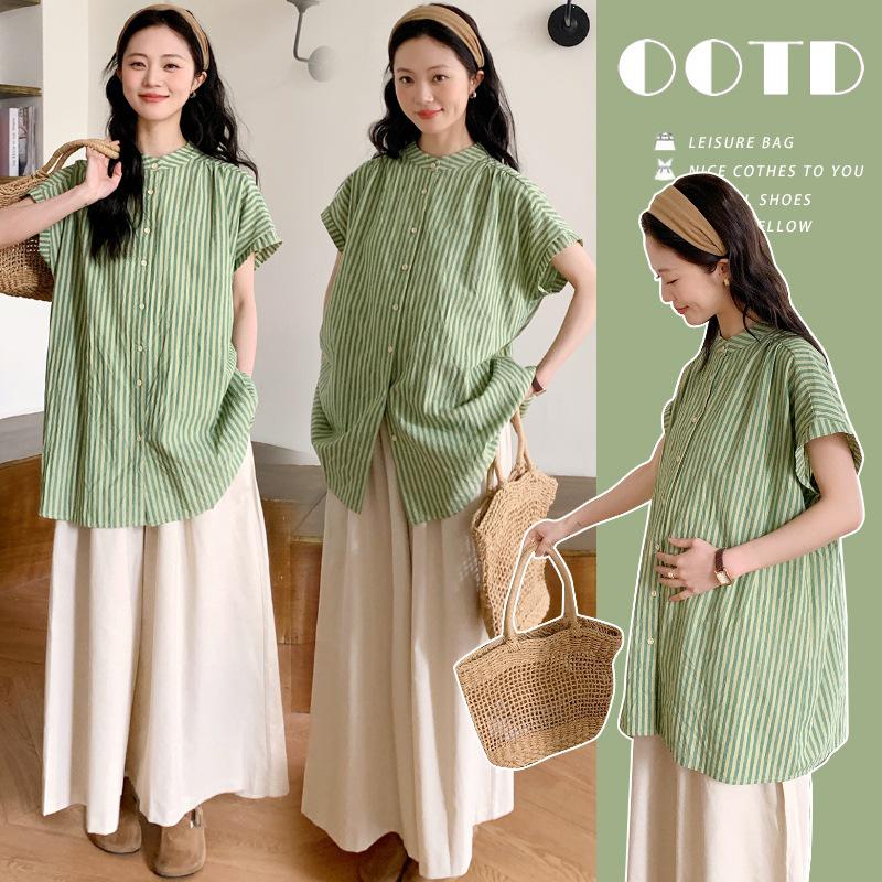 Spring/Summer 2026 Korean Style Mint Mambo Green Shirt & Wide-Leg Linen Pants Set L