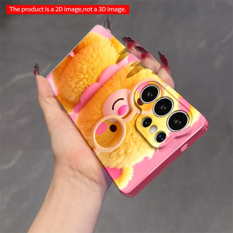 2DFlat Samsung phone case Cute Yellow Bear with Glasses and Pink Bow Applicable to Galaxy S22 S23 S24 S25ULTRA S26 A12 A13 A14 A15 A16