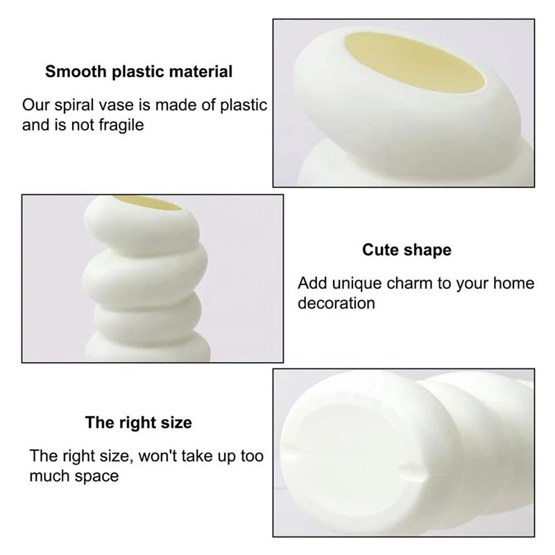 Plastic Spiral White Vase Nordic Creative Flower Arrangement Container for Kitchen Living Bedroom Home Decoration Ornament