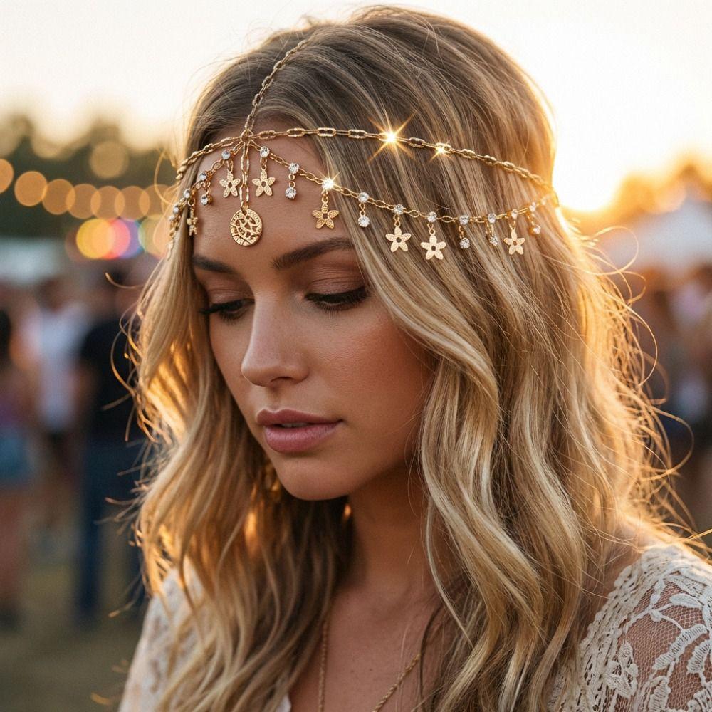 Crystal Bohemian Forehead Headpiece Fairy Forehead Ornament  Bride Hair Accessories