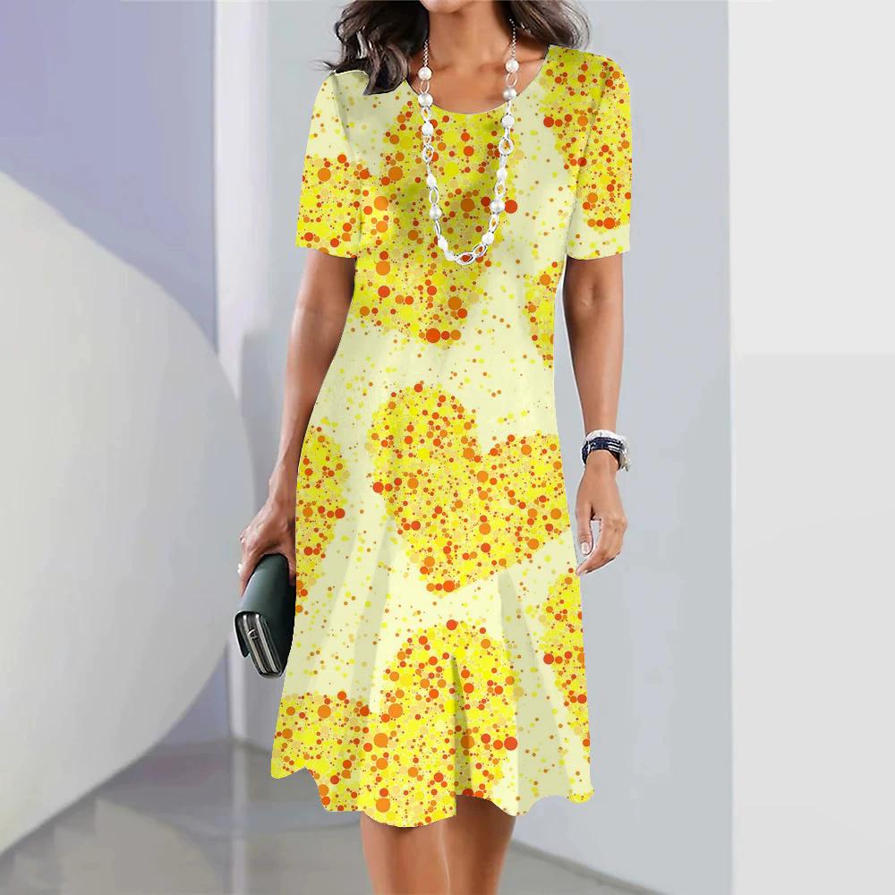 

Fashion Tie-dye Love Heart Pattern Women Mini Dresses Summer Short Sleeve 3D Print Street Women Dress Casual Dress XL
