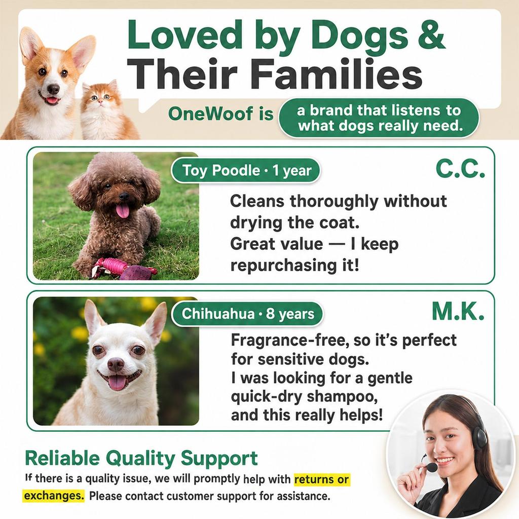 Approved by Dogs Additive-Free & Fragrance-Free Shampoo Hypoallergenic Rich Form Organic Pet Shampoo Made In Japan OneWoof 300g 1 Bottle