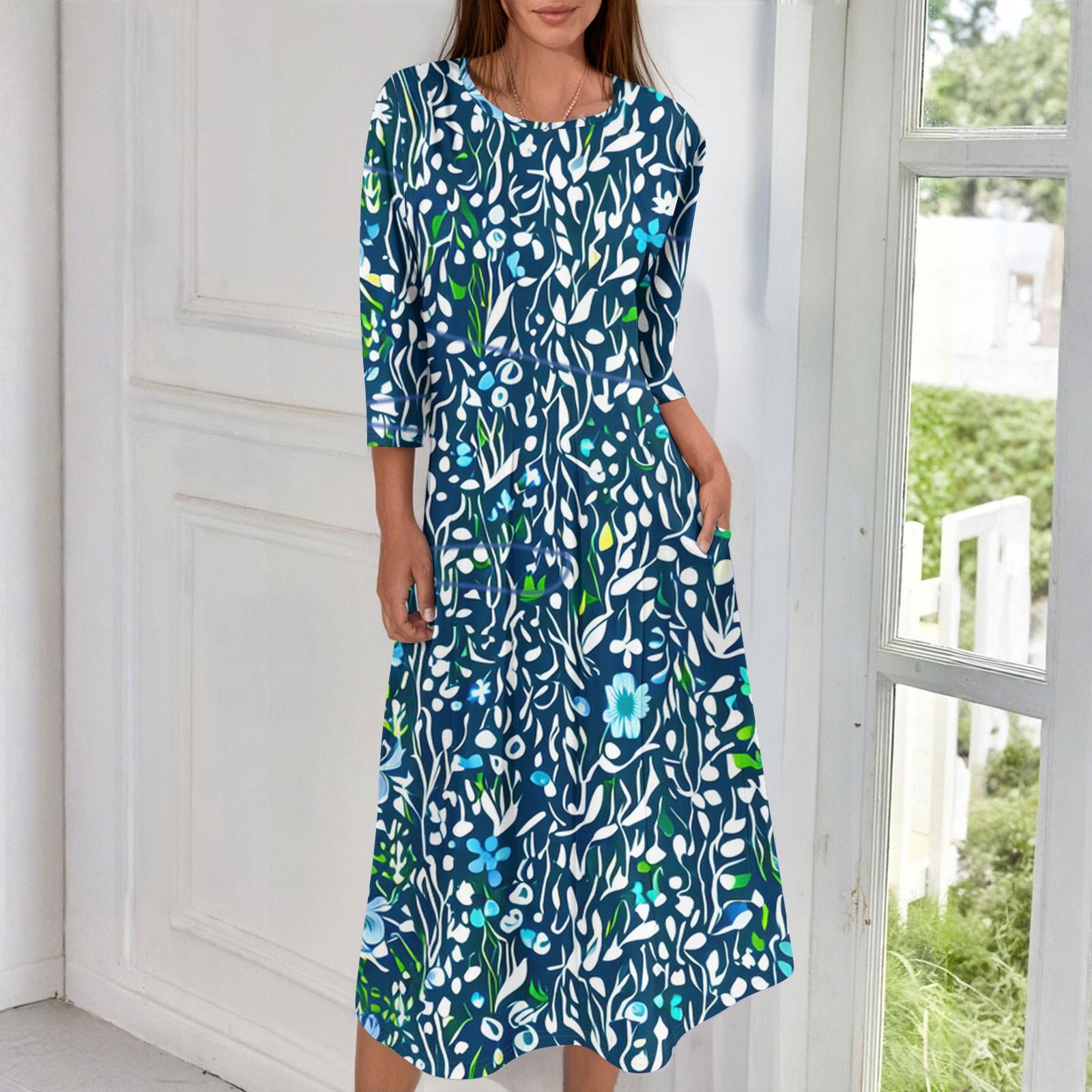 

Женское модное повседневное миди-платье с круглым вырезом и рукавами три четверти 120