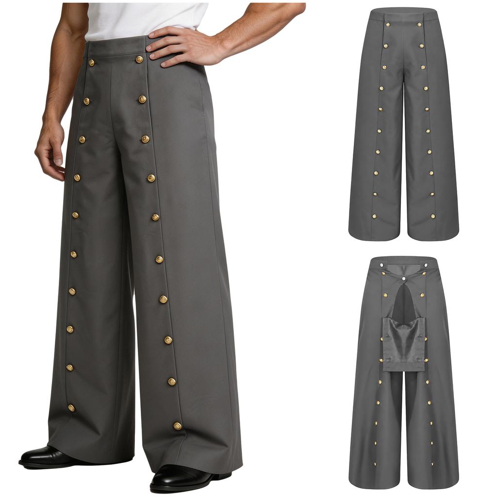 Pantaloni Cargo Uomo Medievali Rinascimentali Vita Alta Chiusura con Bottoni Gamba Larga per Fiere Cosplay Uso Quotidiano