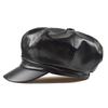 Women Vintage Faux Leather Solid Color Outdoor Beret Painter Flat Hat Peaked