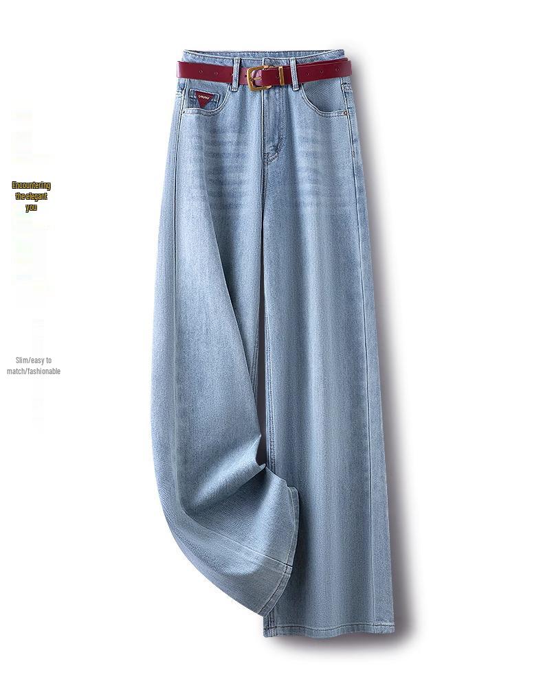 Women's Petite 2024 Wide-Leg Jeans - Spring/Autumn, Loose Straight-Leg, Floor-Length, Slimming Fit