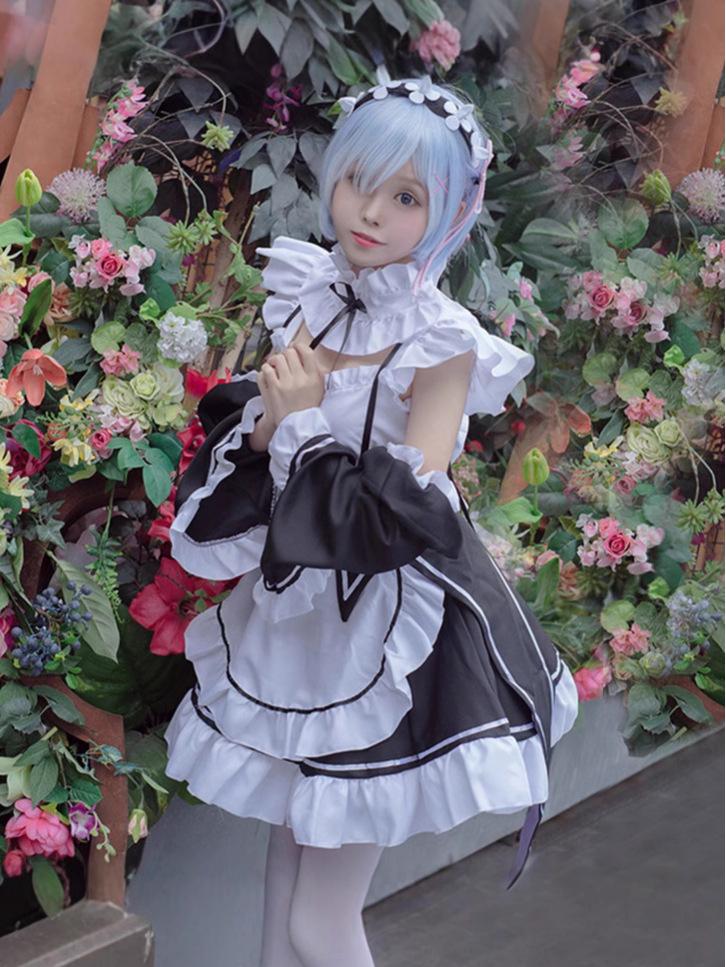 Re:Kostým pro cosplay Zero Rem & Ram nadměrné velikosti - Roztomilý služebnický outfit pro crossdressery
