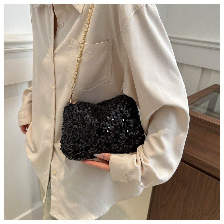 Small Bag with Summer Sequins, Fashionable Handheld Casual Chain, Single Shoulder Crossbody Bag, Sparkling Women's Bag