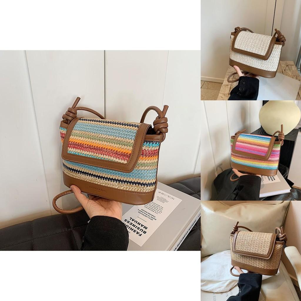 Fashionable Personalized Straw Tote Bag For Women Stylish Casual Mini Square Purse In Khaki Beige Pink Blue Colors