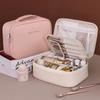 Women PU Leather Double Layer Travel Makeup Wash Clear Cosmetic Bag With Zipper Multi-Compartment Waterproof Toiletry Organizer