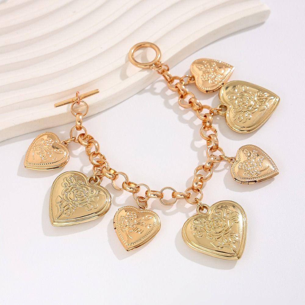 Exaggerate Metal Heart Bracelet Stereoscopic Vintage Jewelry Fashion Heart Pendant Necklace  Gift