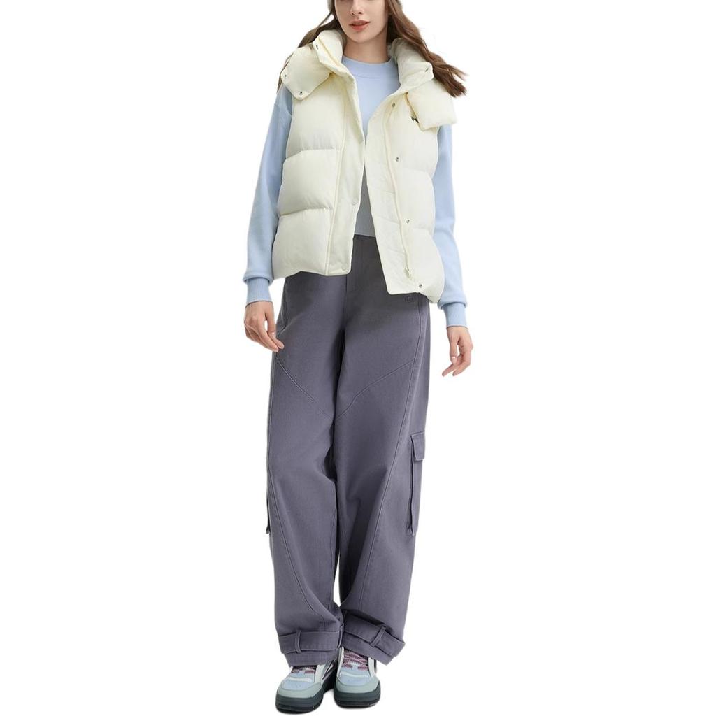 Fila Original Warm Hooded Versatile Vest Down Jacket Women Outerwear Pear-Blossom-White F51W449901FIV