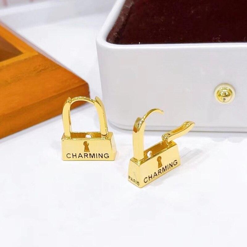 Top Quality Letter Lock Style Drop Earrings Vacuum Plating Gold Silver Sheet Steel Earring For Men Women Fashion Name Jewelry
