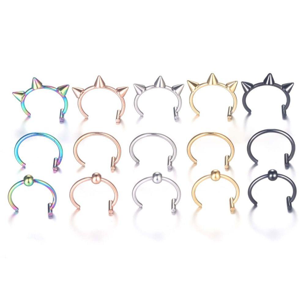 1PC Cool Stainless Steel Fake Nose Ring Non-Pierced Hip Hop C Clip Lip Ring Fake Nose Piercing