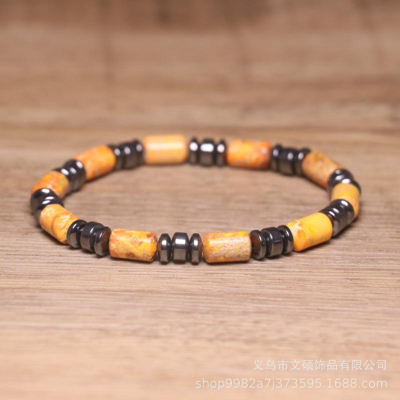 Red Imperial Jasper Hematite Tube Bracelet – Adjustable Beaded Jewelry, Passion Protection Gift for Men & Women