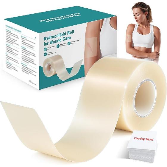 Hydrocolloid Bandages Roll for Wound Care – Cut-to-Size - Flexible & Waterproof Hydrocolloid Tape for Acne, Burns & Blister Care, Self-Adhesive & 2in*16ft