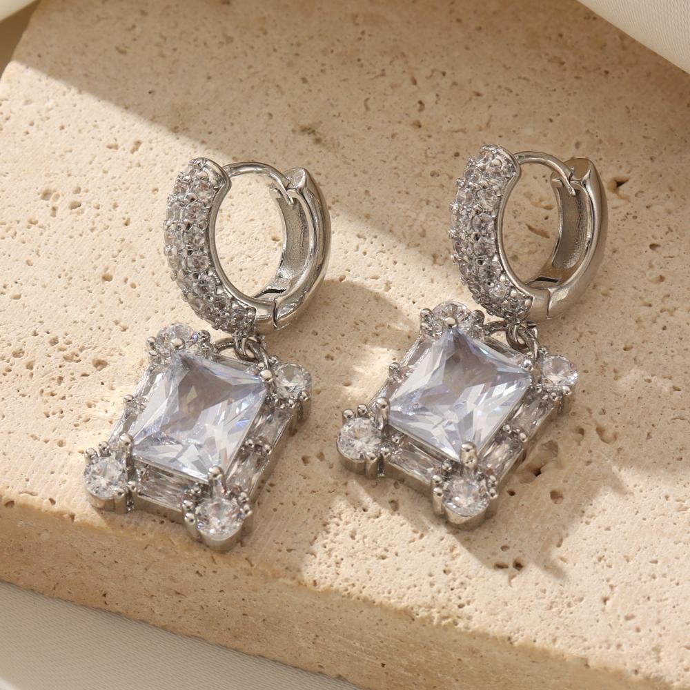 

1 пара модных квадратных висячих сережек для женщин с кубическим цирконием, повседневные свадебные аксессуары для вечеринок белый