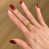 Fashionable and Minimalist Hollow Flower Design, Gold Ring Inlaid with Yellow Zircon, Adjustable Women's Open Ring
