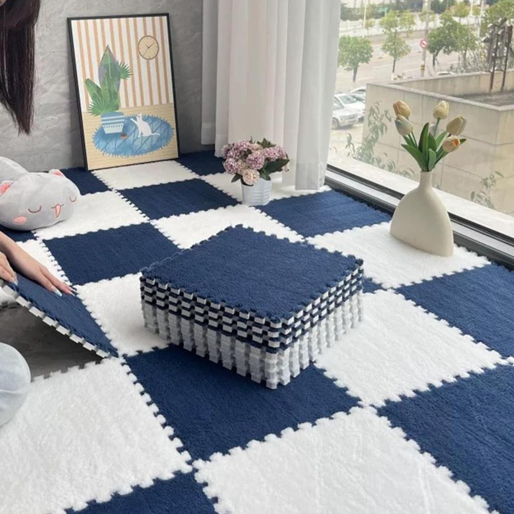 10Pcs Soft Plush Puzzle Carpet Play Mat 30*30*1CM Room Warm Playmat Interlocking Exercise Tiles Fluffy Area Decoration Mat Rug