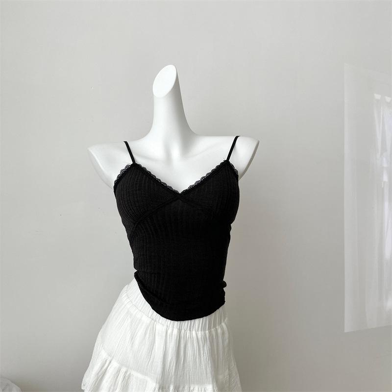 Sleek V-Neck Lace Camisole: Covers Underarm Fat, Built-in Pads, Beautiful Back Design