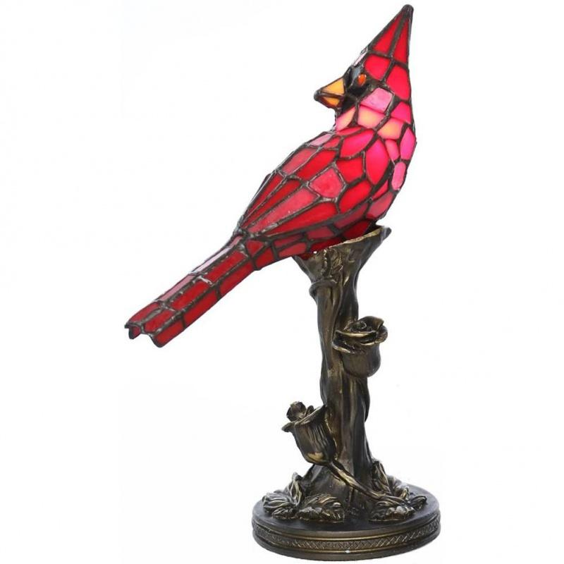 Crystal Table Lamp Cardinal Red Bird Stained Glass Night Light Halloween Decoration Lamps for Bedroom Living Room Decor