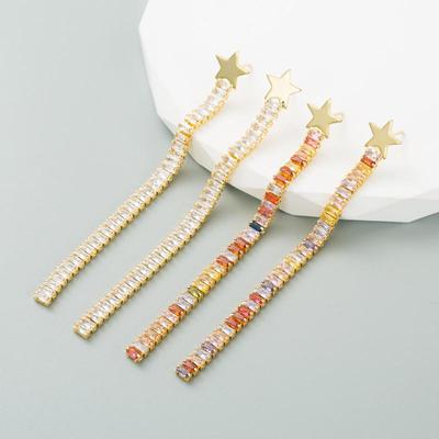 Women's Drop Earrings Copper Plated Real Gold Inlaid Color Zirconium Earrings Fashion Light Luxury Long Earrings Elegant