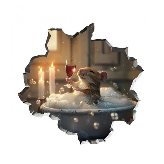 Yousheng 3D Mouse Wall Decal Realistic Rat Hole PVC Sticker with 3D Effect for Laptops Cars Furniture Bedroom Wall Decoration