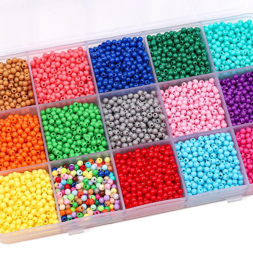 1800Pcs Acrylic Beads Solid Colored Round Loose Spacer Beads for Jewelry Making DIY Bracelets Necklace
