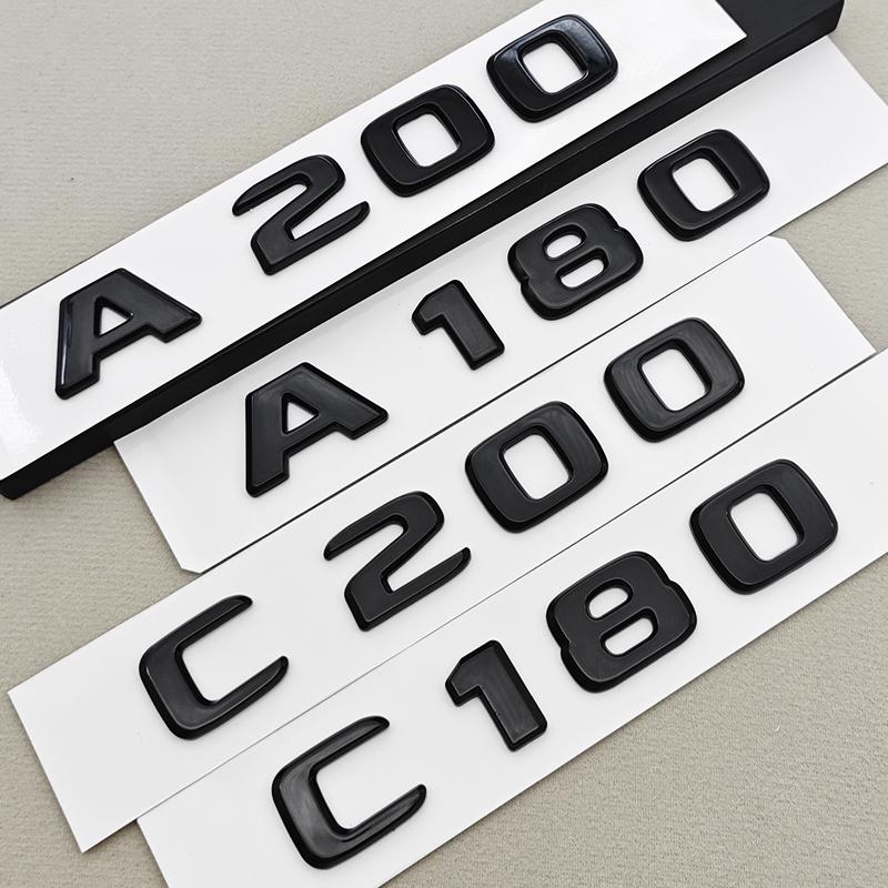 3D ABS Black A180 A200 A250 C180 C200 Logo Letters Car Rear Trunk Badge Sticker For Mercedes Benz W177 W176 V177 W206 W204 S205