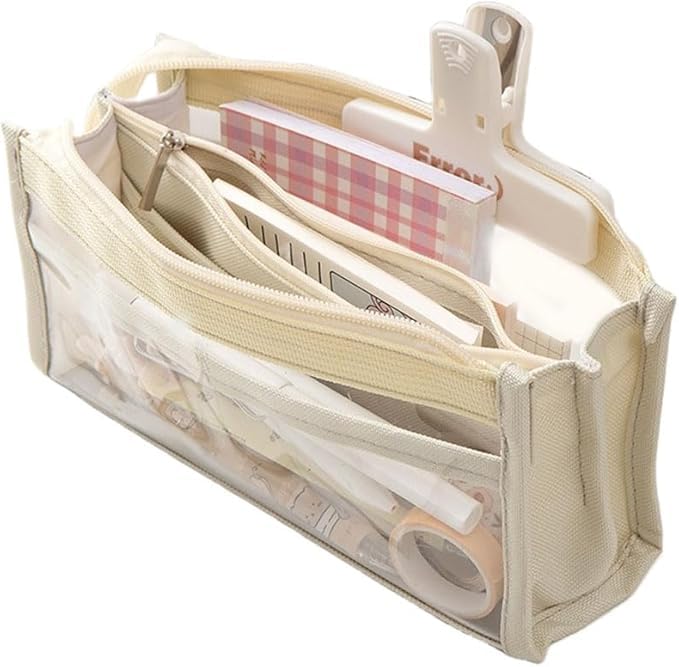 

Cedar Eight Transparent Pencil Large Case, Capacity, Stylish, Clear, Convenient, Multi-Purpose (Off-White)