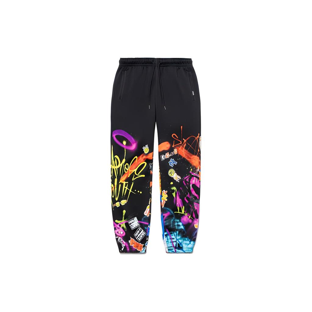 Li Ning X OG Slick Collaboration Hand-Painted Cuffed Knit Sports Pants Men Pants Black AKLT691-1